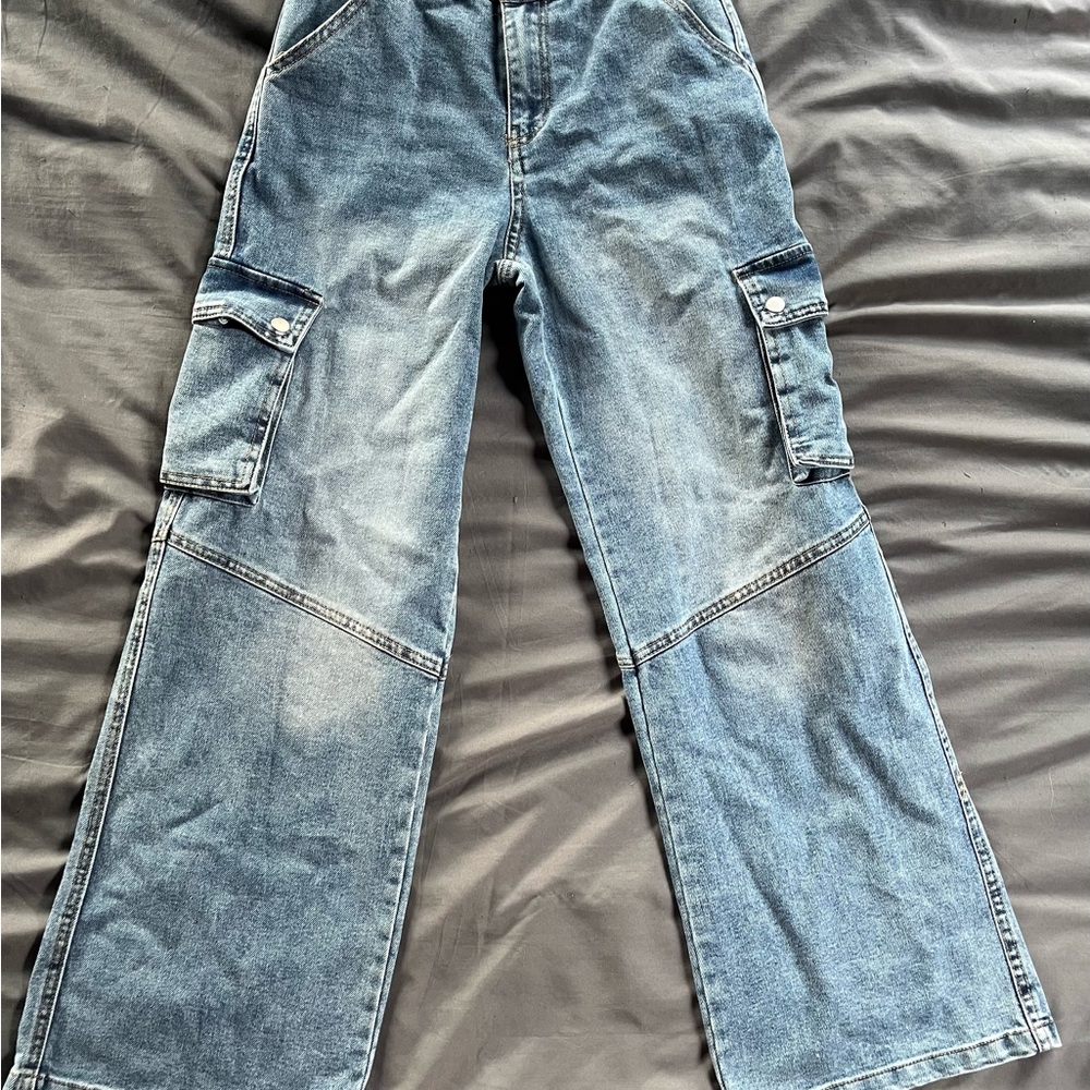Wide Leg Denim Cargo Jeans